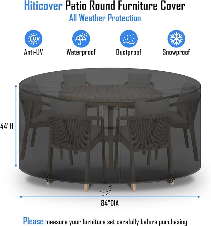 Round Patio Furniture Covers Waterproof, 84 Inch High Outdoor Round Table Cover - Image 2