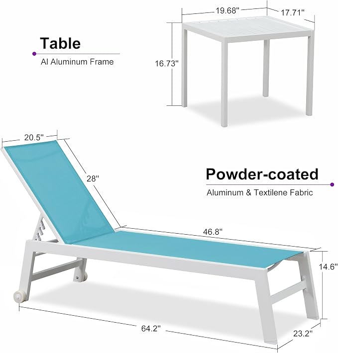 PURPLE LEAF Patio Lounge Chair 2 Pieces White Aluminum Outdoor Chaise Lounge - Image 2