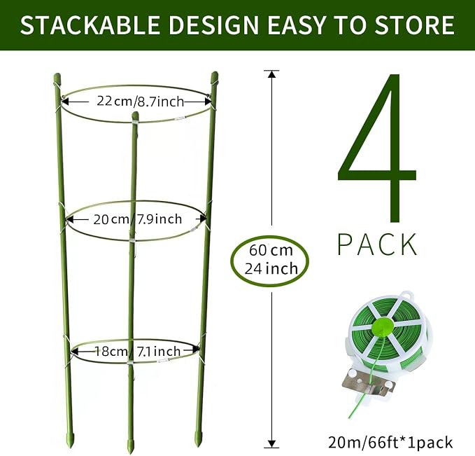 4 Pack Tomato Cage for Garden Plant Support, 24 inches Small Tomato Cages - Image 2