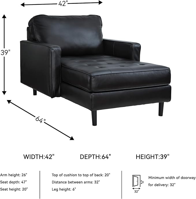 Signature Design by Ashley Bryceview Modern Tufted Leather Match Chaise - Image 3