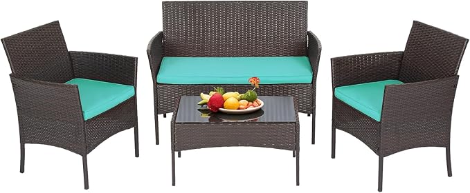 FDW Patio Furniture Set PE Rattan Patio Set Wicker Outdoor Furniture Bistro Set by FDW