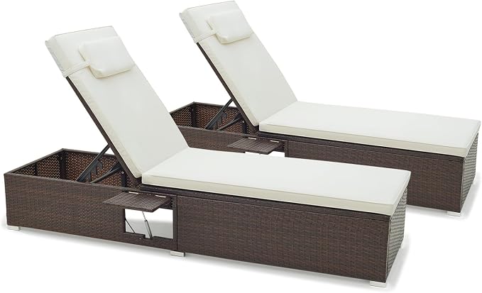 Tangkula Patio Chaise Lounge Set of 2, Outdoor Rattan Lounge Chair by TANGKULA