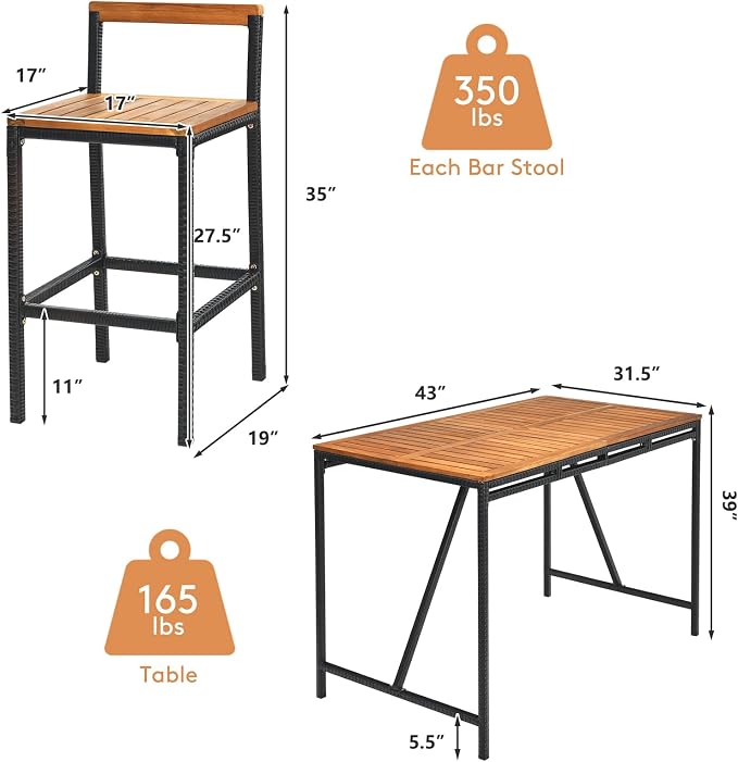 HAPPYGRILL 5 Pieces Patio Bar Table Set - Image 8