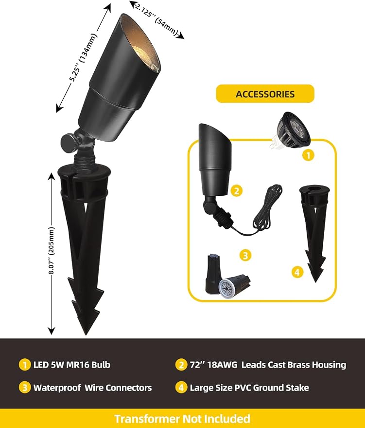 COLOER Brass Low Voltage Landscape Spotlight 12-Pack - Image 4