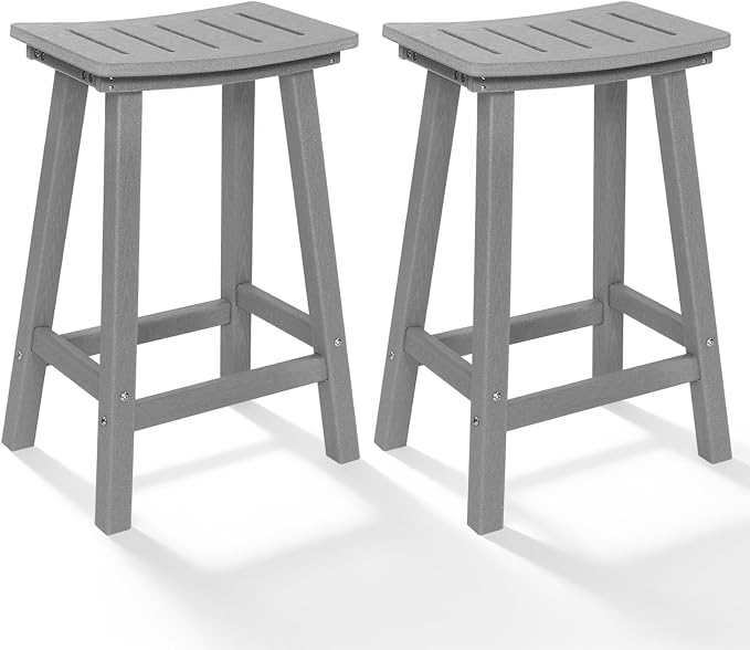 Outdoor Bar Stools Set of 2, 24 Inch All-Weather HDPE Counter Height Chairs by KULAMOONLIFEHOUSE