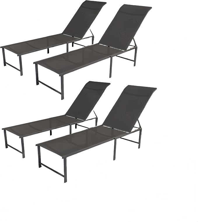 Outdoor Pool Lounge Chairs, Patio Aluminum Chaise Lounge, Five-Position by RICNOD