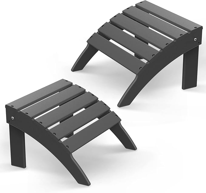 BRIOPAWS Adirondack Ottomans | Folding | Set of 2 | HDPE Plastic | Grey Outdoor by BRIOPAWS