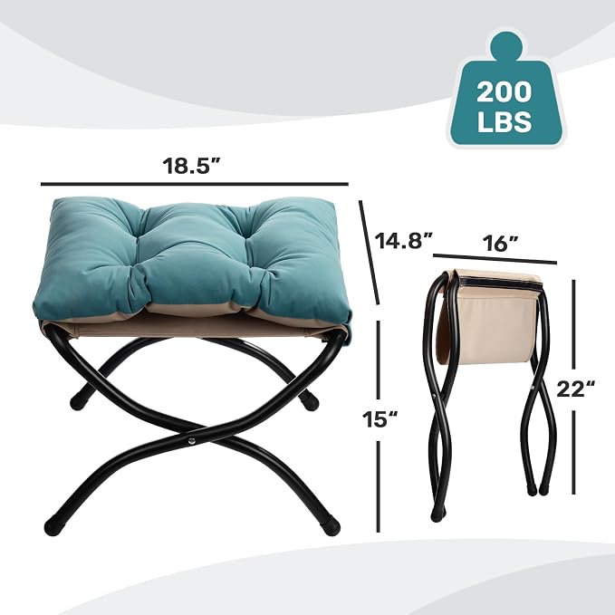 AbocoFur 15" Folding Footrest Stool, Accent Padded Sofa Foot Stool - Image 3