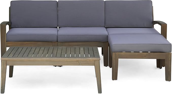 5 Piece Acacia Wood Patio Furniture Set, L-Shape Outdoor Furniture Set - Image 8