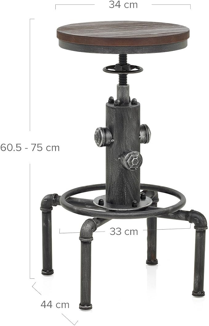 Topower Antique Vintage Industrial Barstool Solid Wood Water Pipe Fire Hydrant - Image 9