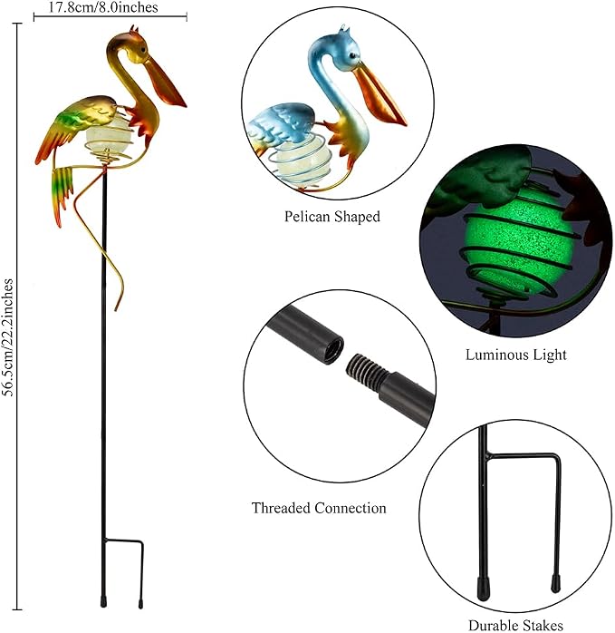 3Pcs Pelican Decorative Garden Stakes, 56.5''H Waterproof Glow in The Dark - Image 3