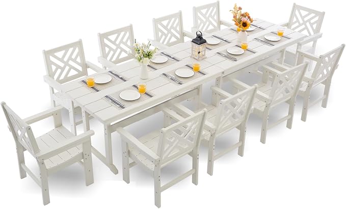 HDPE Dining Table Set for 10, 12-Piece Outdoor Table and Chairs Include 10 by Unknown