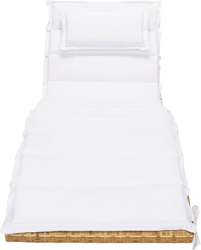 SAFAVIEH Outdoor Collection Colley Natural Wicker/White Cushion Adjustable - Image 12