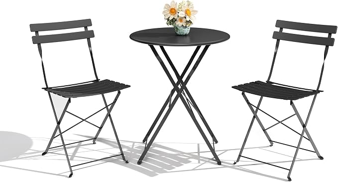 GarveeLife 3-Piece Folding Bistro Set, Foldable Patio Furniture Set by GarveeLife