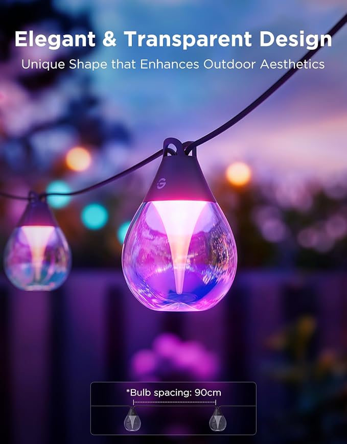 Govee Outdoor Clear Bulb String Lights, 48ft RGBWIC Outdoor String Lights - Image 7