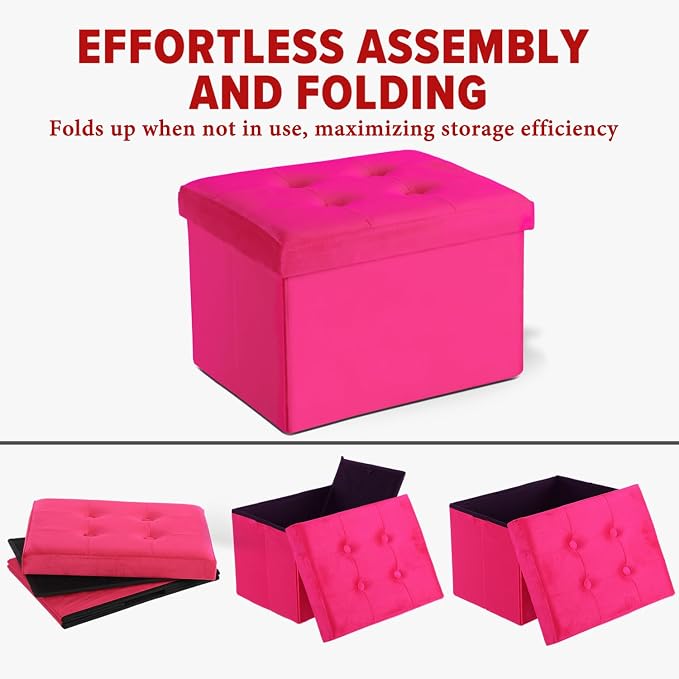 LINMAGCO Storage Ottoman Folding Foot Stool Velvet Foot Rest - Image 5