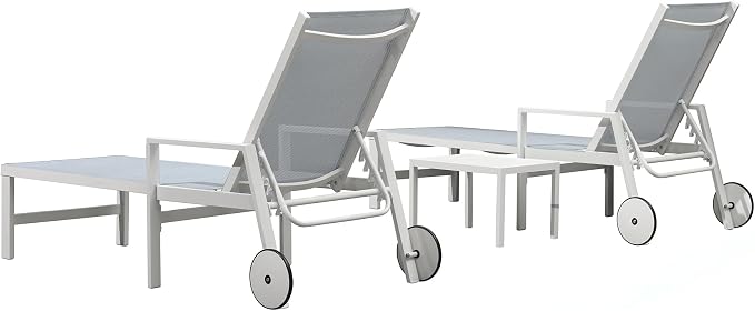 PURPLE LEAF Lounge Chair Outdoor Set 2 Pieces White Aluminum Chaise Lounge - Image 9