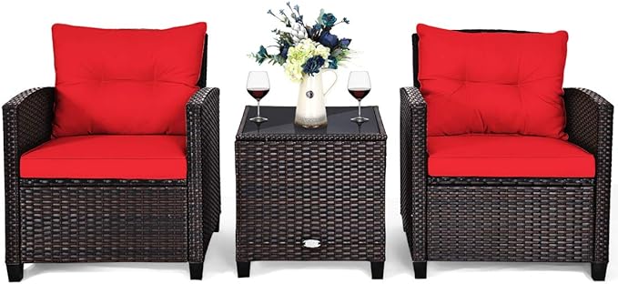 Tangkula 3 Pieces Patio Furniture Set, PE Rattan Wicker 3 Pcs Outdoor Sofa Set - Image 9