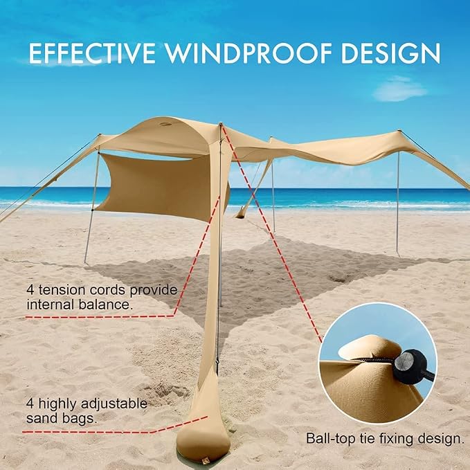 Beach Canopy Tent Shade with Sidewalls 10x10FT, 6.6FT Tall, UPF50+ Sun Shelter - Image 3