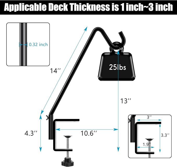 FEED GARDEN 2 Pack 14 Inch Deck Hook, Deck Bird Feeder Hanger, Applicable Deck - Image 3