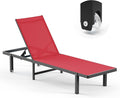 Lounge Chair Outdoor with Wheels, Aluminum Patio Chaise Lounge Chair with 5 by Oasbira