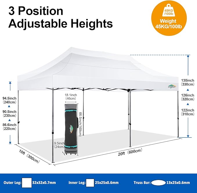 COBIZI 10x20 Pop Up Canopy Tent, 10x20 Canopy - Image 6