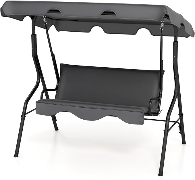 Porch Swing Outdoor, 3 Person Patio Swing w/Removable Cushion, Stand & by DREAMADE