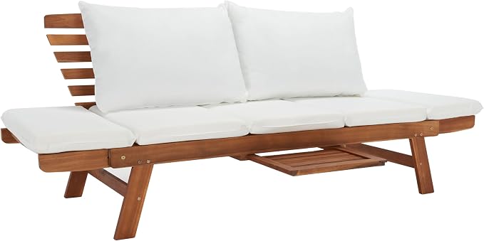 SAFAVIEH Outdoor Collection Emely Natural Acacia Wood/Beige Cushion Expandable - Image 4
