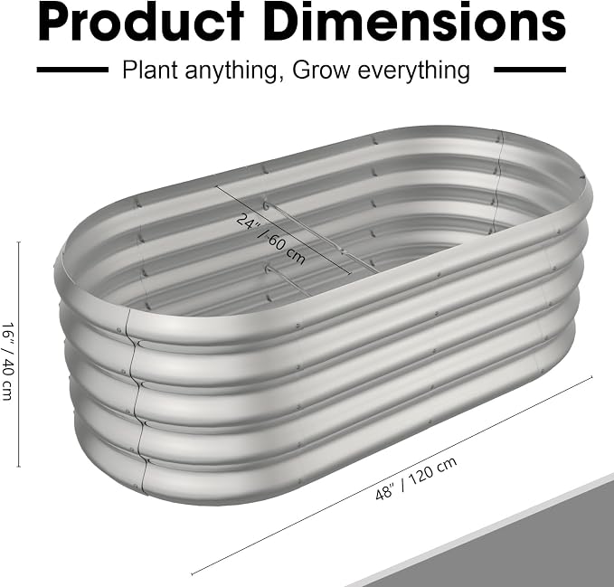 4x2ft Oval Galvanized Raised Garden Bed Kits 16" Tall Outdoor Large Metal - Image 2