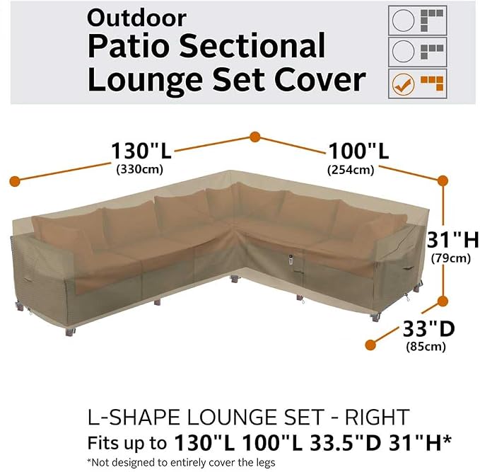 Heavy Duty Outdoor Sectional Sofa Cover, Waterproof 600D Patio Sectional Couch - Image 6