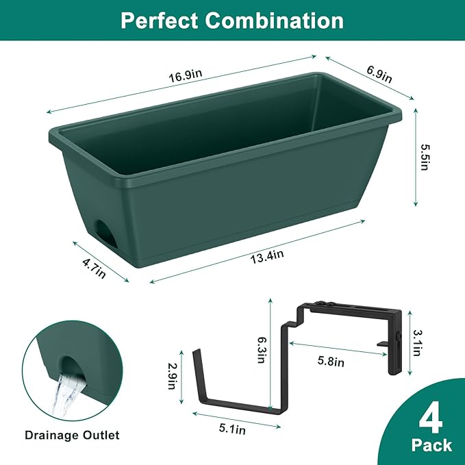 smusei 4 Pack Railing Planter Box Window Boxes Planters - Image 2