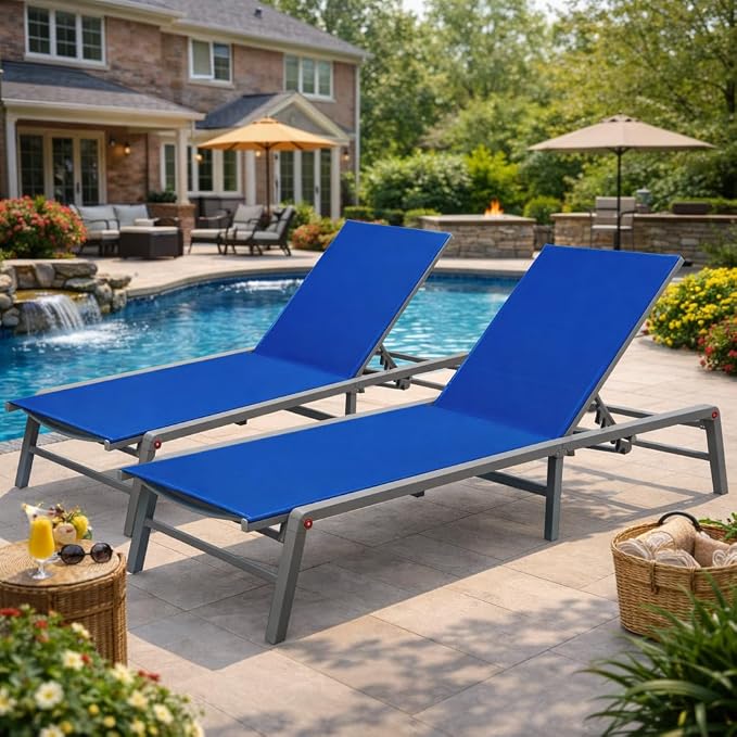 Kozyard 2-Pack Outdoor Lounge Chairs, Foldable Aluminum Frame Patio Chaise by Kozyard