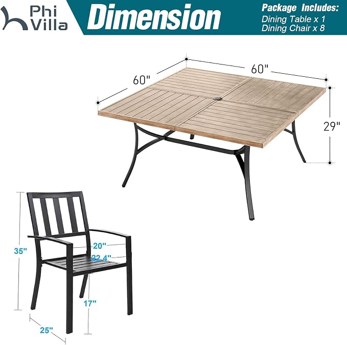 PHI VILLA 9 Pieces Outdoor Dining Set - Image 9