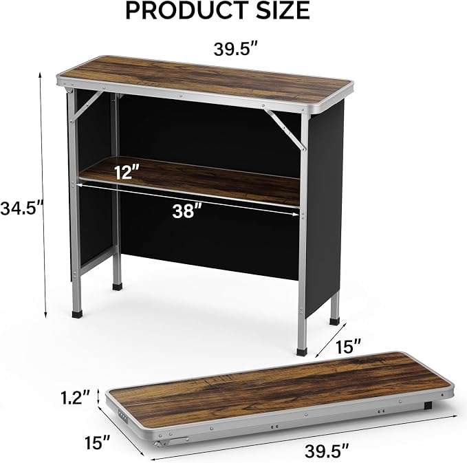 VINGLI 39" Portable Bar Table, Mobile Bar Table - Image 3