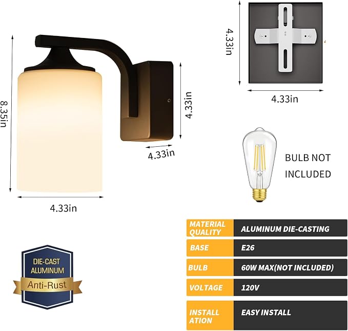 Outdoor Wall Lamp, Waterproof and Anti-Rust Aluminium Modern Wall Light Fixture - Image 7