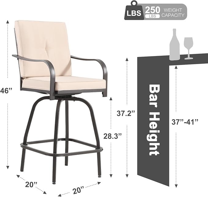 Patio Swivel Bar Stools Set of 4, Outdoor Bar Height Swivel Chairs - Image 2