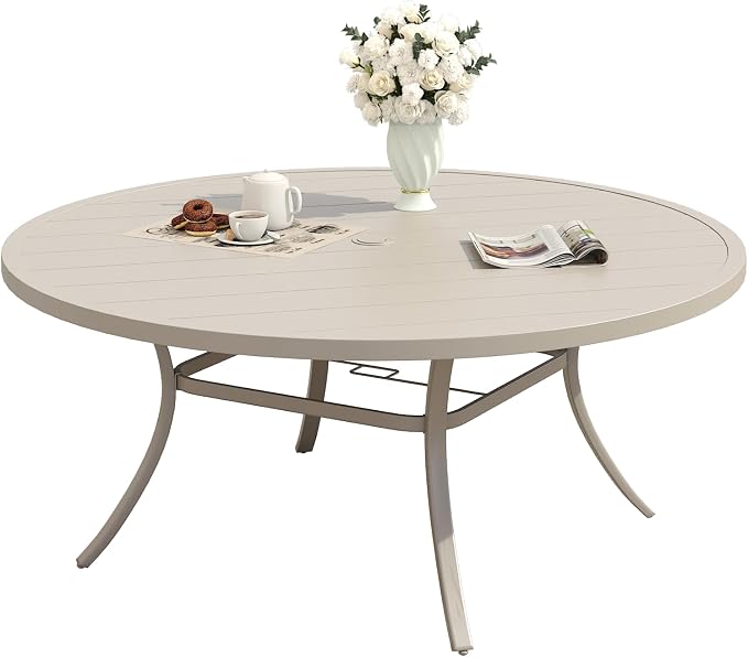 Patio Dining Table for 6-8, Round Metal Outdoor Table by VOXBIN