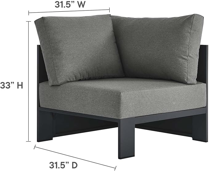 Modway Tahoe Aluminum 3-Piece Outdoor Patio Furniture Gray Charcoal, Modular - Image 6