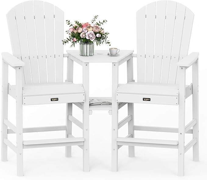 VINGLI Tall Adirondack Chairs Set of 2, All Weather HDPE Bar Height Adirondack by VINGLI