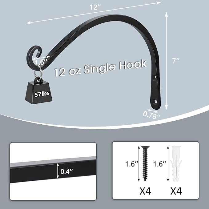Gtongoko 2 Pack 12 Inch Plant Hangers Outdoor Metal, Plant Hooks - Image 2
