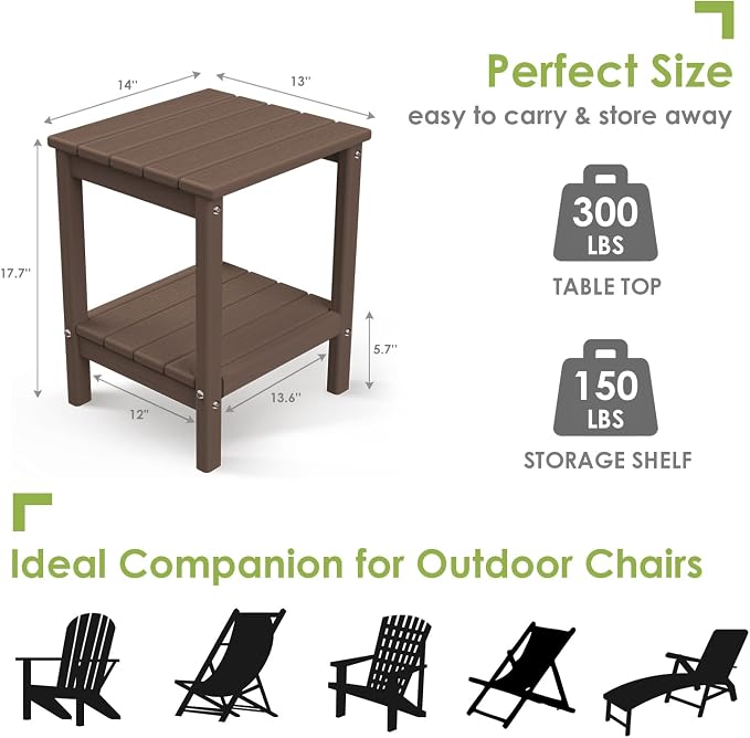 GREENVINES Adirondack-Outdoor-Side-Table | Set of 4 | Wood Grain | 14 x 13 - Image 3