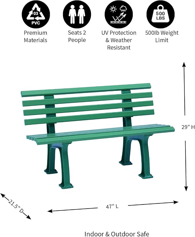 Plow & Hearth Weatherproof German PVC Outdoor Bench | Holds Up to 500 lbs | - Image 2