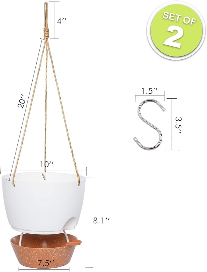10 Inch Self Watering Hanging Pots, 2 Pack Hanging Planters - Image 2