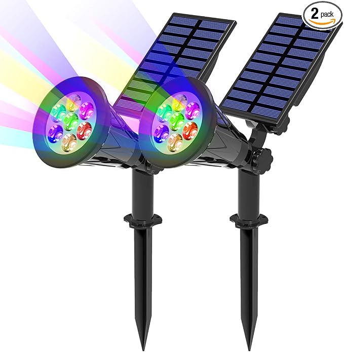 T-SUN Solar Spotlights, Color Changing 7 LED Waterproof Solar Garden Lights by T-SUN