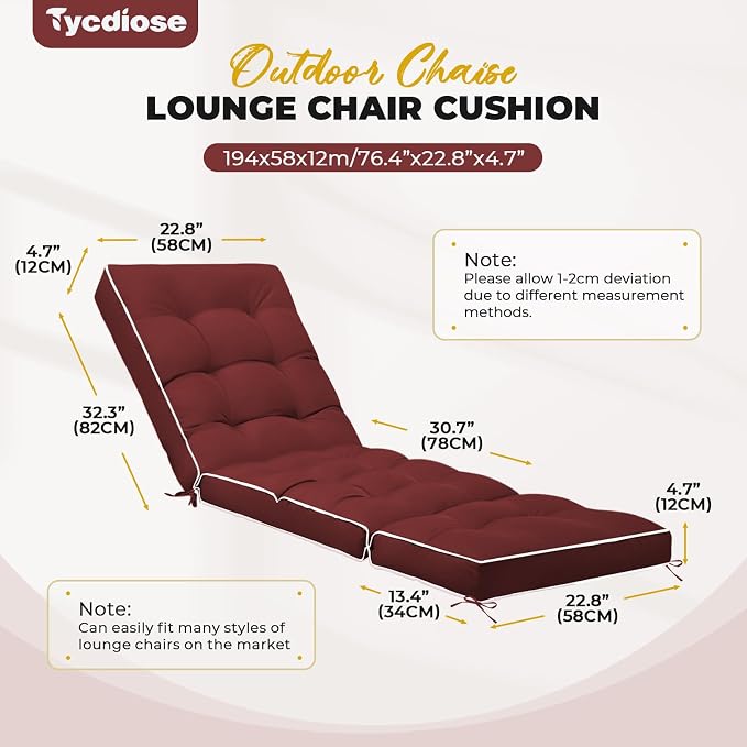 Outdoor Chaise Lounge Chair Cushion, Waterproof Non-Slip Patio Chaise Lounge - Image 3