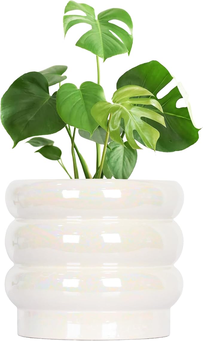 10 inch Ceramic Plant Pots for Indoor Plants, Rainbow Pearl Glaze Planter by YFFSRJDJ