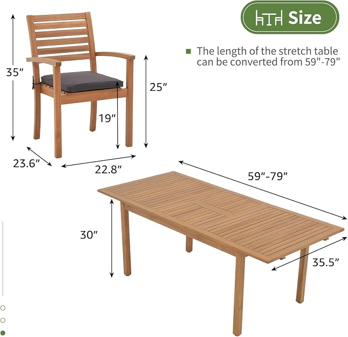 OC Orange-Casual 7 Piece Patio Dining Set, Outdoor Acacia Wood Furniture Set - Image 5