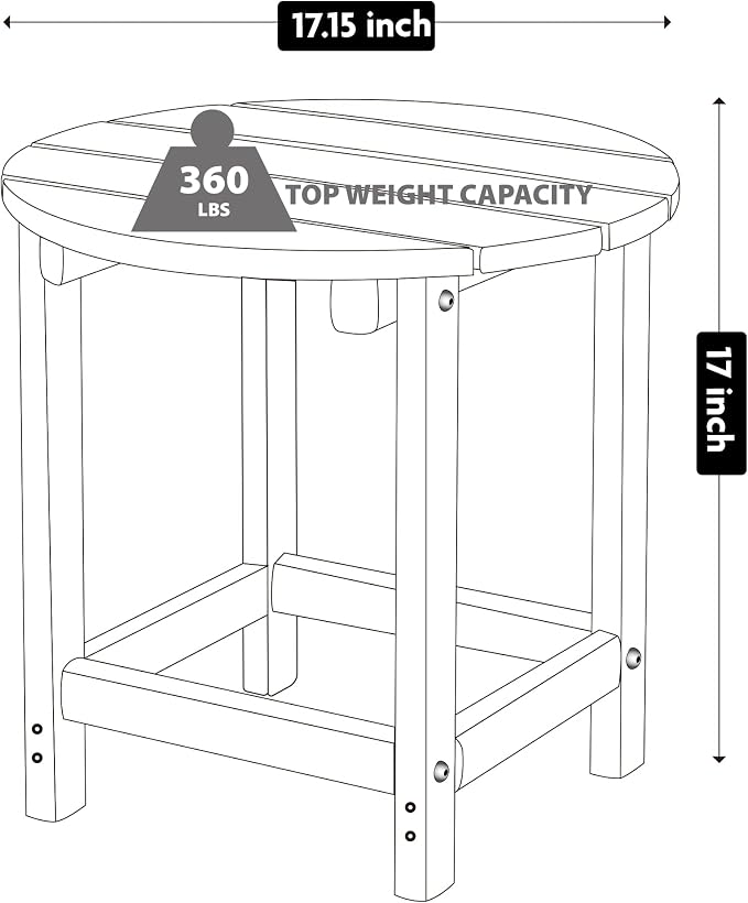LZRS Round Adirondack Patio Side Table End Table, Outdoor Side Tables - Image 3