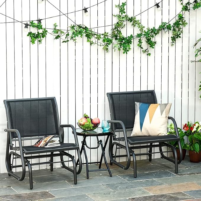 Outsunny Porch Glider Set of 2, Metal Frame Swing Glider Chair - Image 2