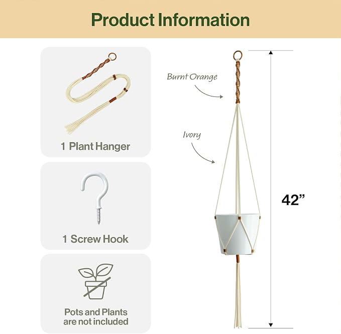 Macrame Plant Hanger Polyester Rope 42 Inch Outdoor Indoor Adjustable Hanging - Image 3